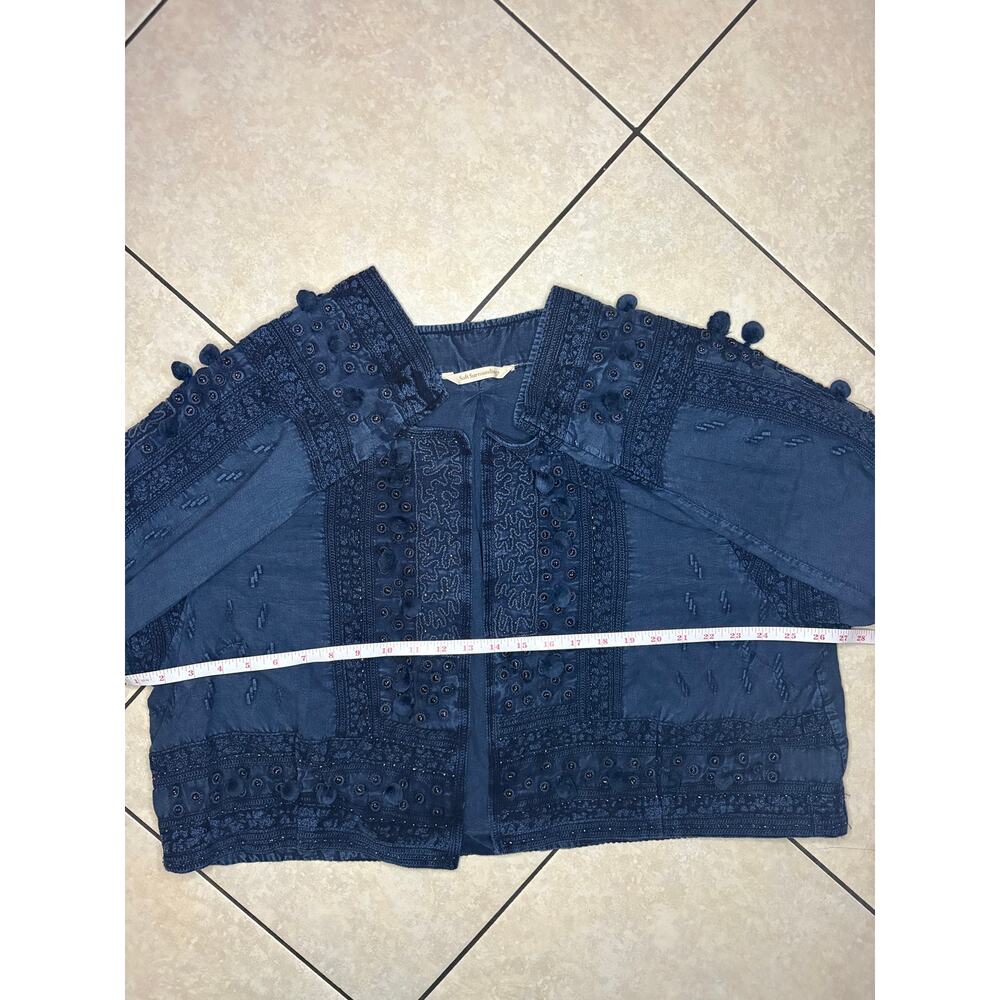 Soft Surroundings Pom Pom Embroidered Cropped Denim Jacket Women's Plus size 3X - Picture 6 of 6